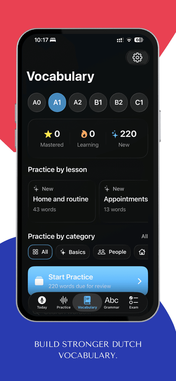 DutchUp vocabulary practice on iPhone